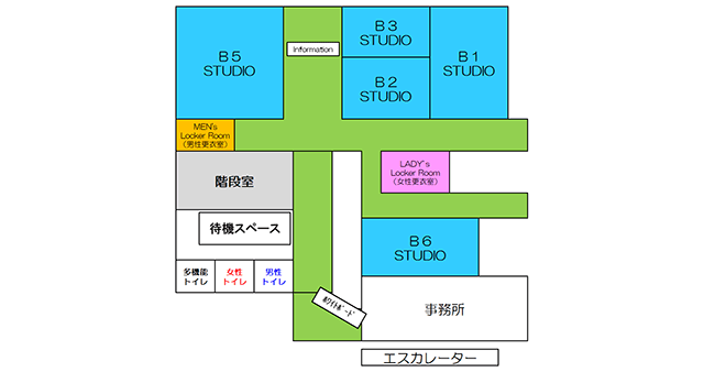 No1～6までワンフロアー・7～9別スタジオにございます。