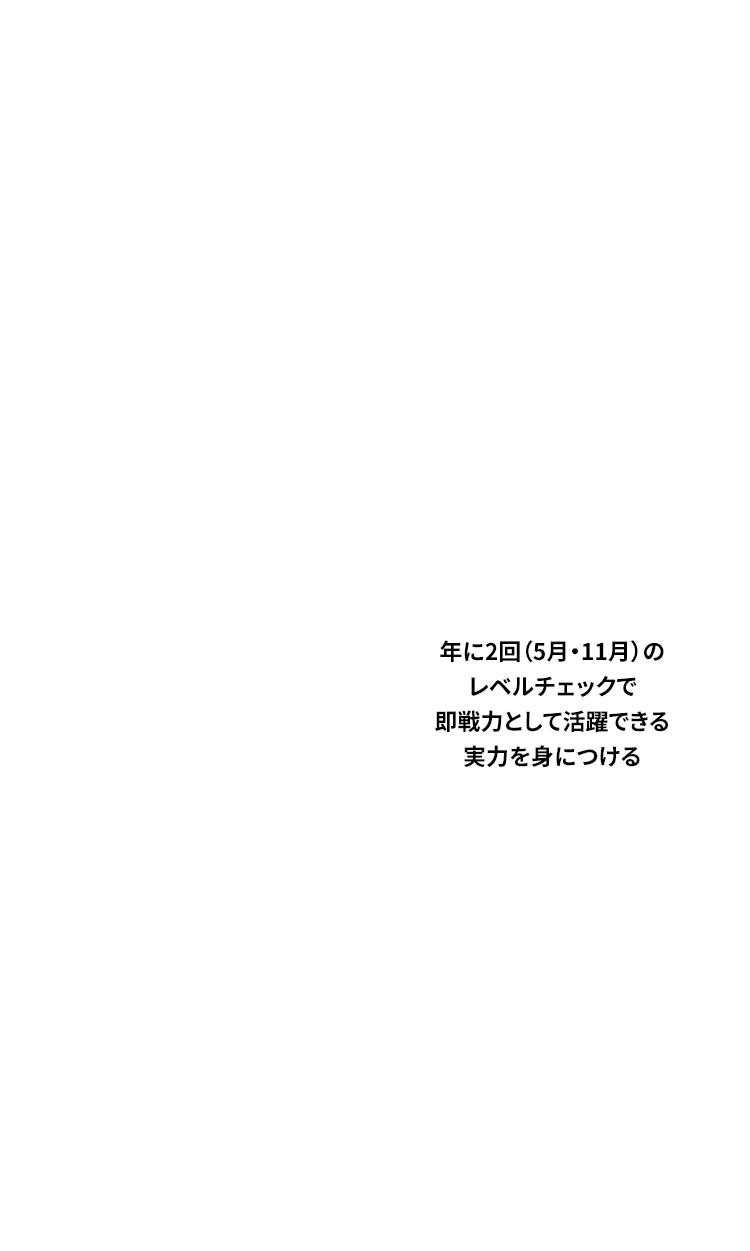 年に2回（5月・11月）のレベルチェックで即戦力として活躍できる実力を身につける
